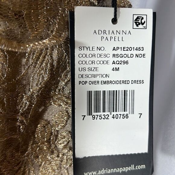 ADRIANNA PAPELL MOTHER OF THE BRIDE GOLD LACE GOWN NWT NEW SIZE 4 - Picture 9 of 9